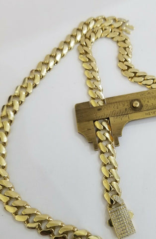 10k Yellow Gold Royal Miami Cuban Chain Bracelet 9" Set 10mm Monaco Necklace 24"