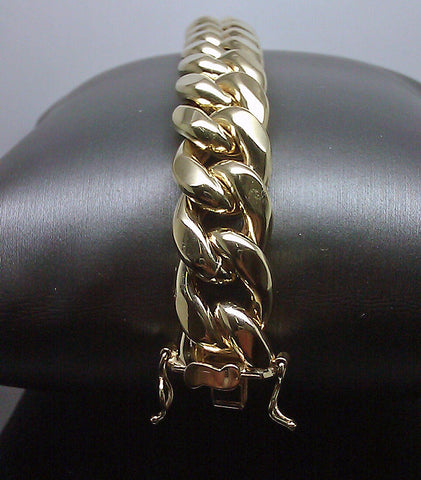 Real 10k Gold Men's 13mm Miami Cuban Link Bracelet Box Lock,9 inch,Rope,Franco,