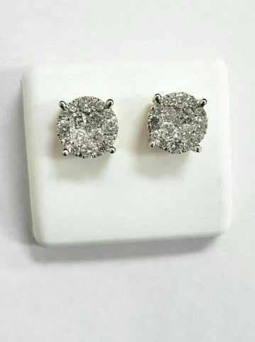 Real 10k White Gold Round Cuts VS1 1.05 CT Genuine Diamond Stud Earring Men's