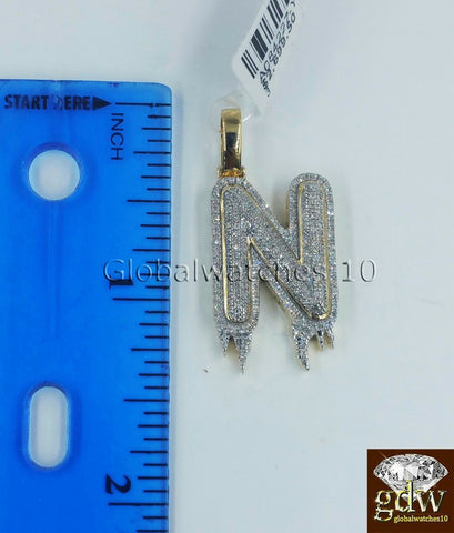Real 10k Gold & Diamond Alphabet "N" Charm Pendant in Bubble Letter Design