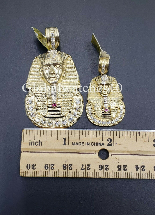 10k Yellow Gold Pharaoh Head Pendant Charm Men king Queen Cross Jesus