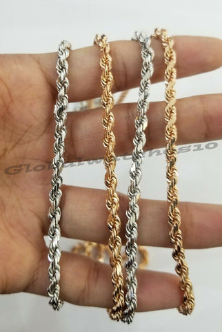 10k SOLID Rope Chain 26 Inch 4mm Necklace White Rose Gold Men / Women Real Gold