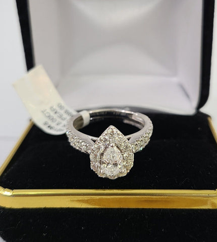 Real 14k White Gold Diamond Ladies Ring SET Pear Lab Created Engagement Wedding