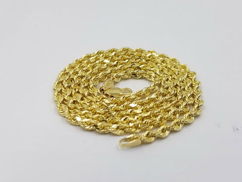 Real 14KT SOLID Yellow Gold 4mm Rope Chain Diamond Cut 24 Inch Real Gold