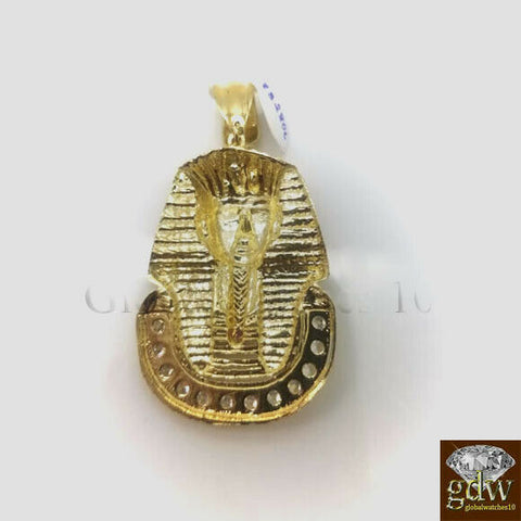 Real 10k Gold Egyptian Pharaoh Head Charm Pendant 2 Inch Men Women