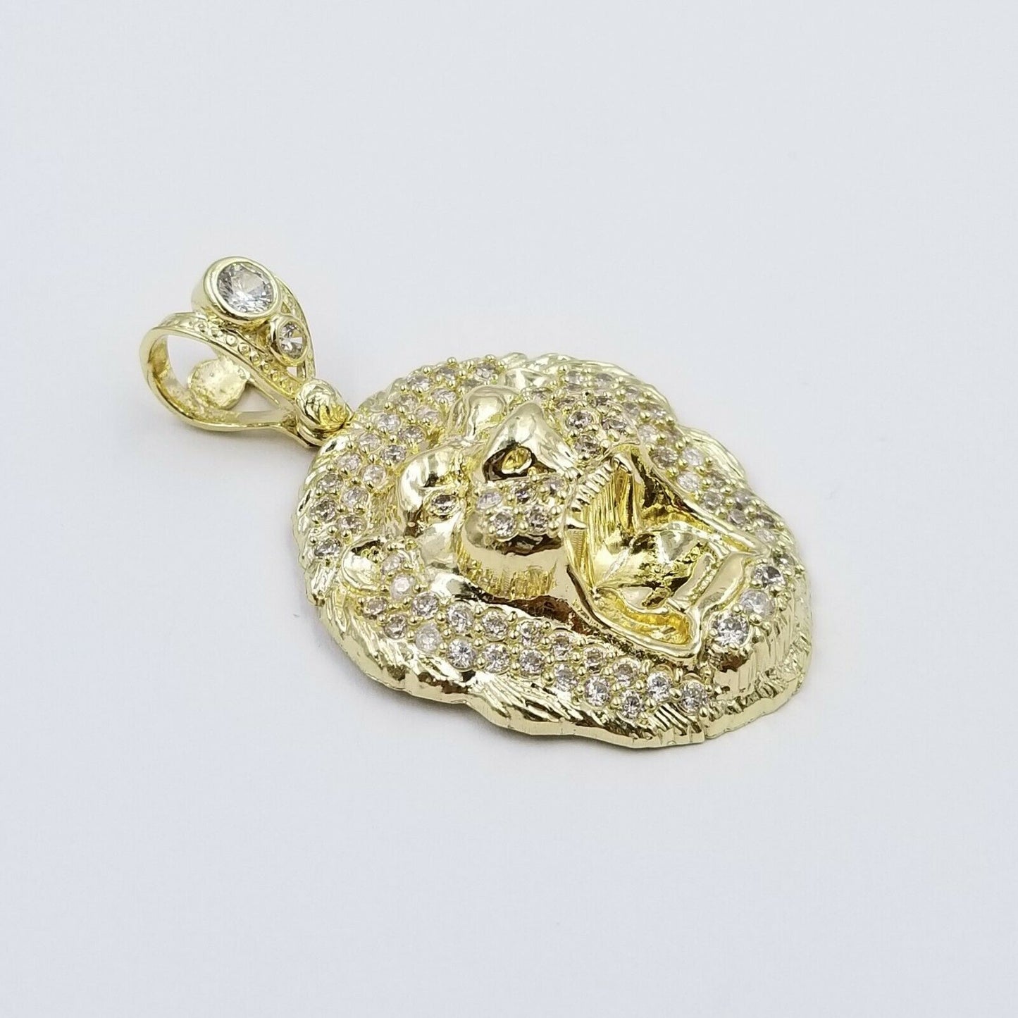 REAL 10k Yellow Gold KING Lion Head Charm Pendent 4mm Rope Chain 20 22 24 26