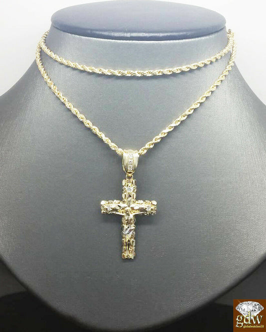 Real 10k Gold Rope Chain Cross Pendant 18" 20" 22" 24" 26" Necklace