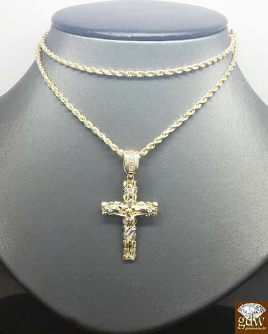 Real 10k Gold Rope Chain Cross Pendant 18" 20" 22" 24" 26" Necklace