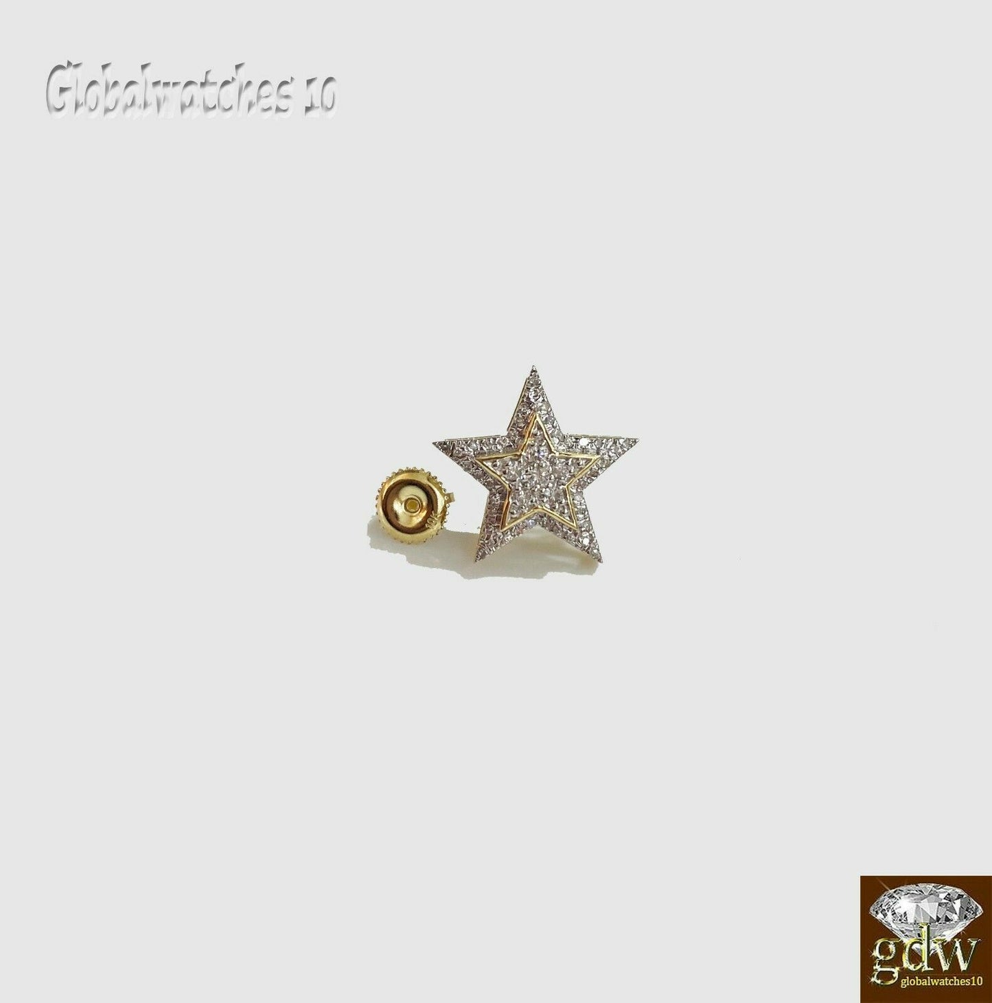 10k Yellow Gold Diamond Earring Star Shaped Stud earring ,Screw-Back,unisex Real