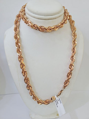 10k Solid Rose Gold Rope Chain Necklace 24" Inches 6mm Diamond Cut