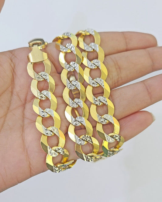 Real 10k Yellow Gold Cuban Curb Link Chain 12mm 28" Gold Diamond cut