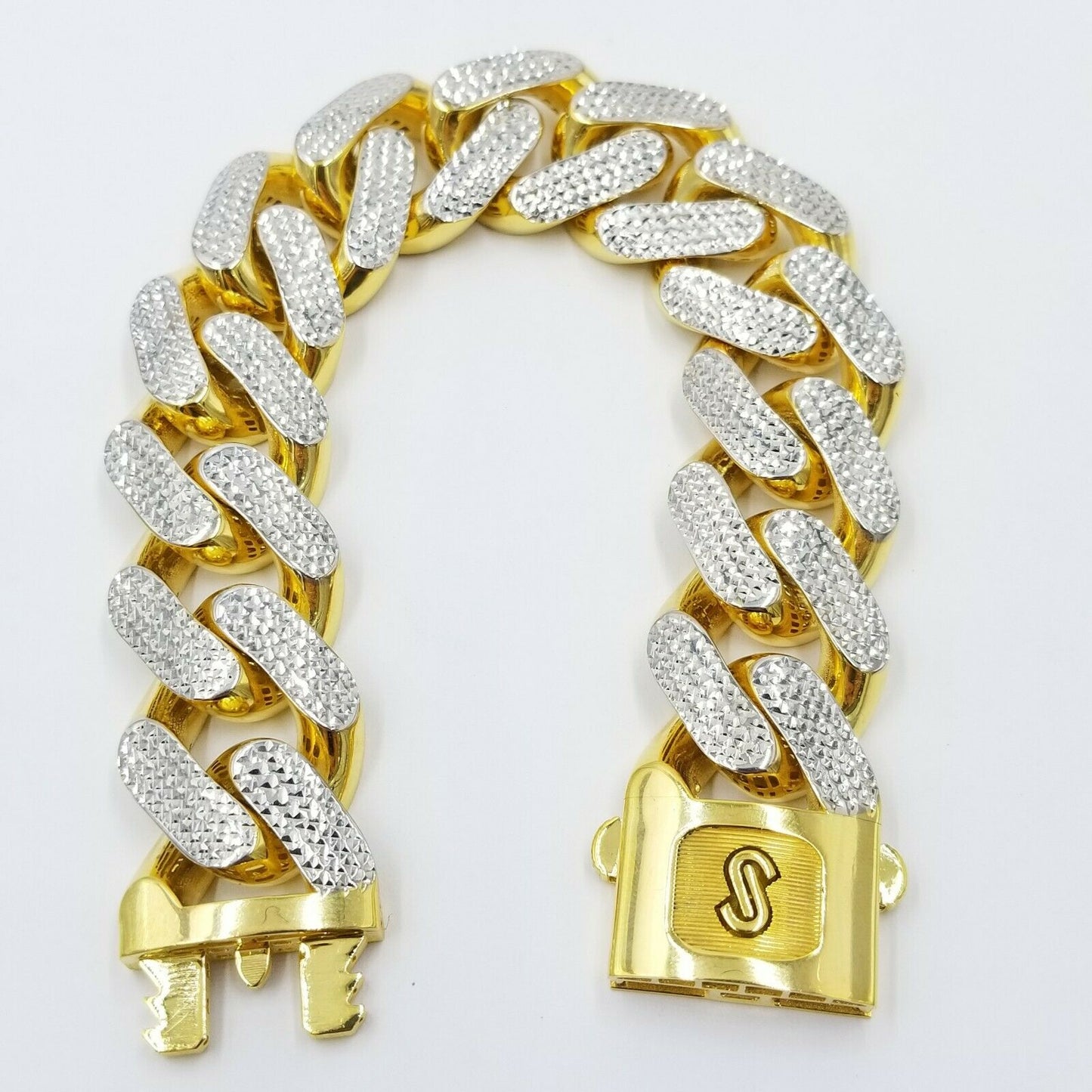 10K Yellow Gold 24MM Miami Cuban Diamond Cut Bracelet Box Clasp 8"