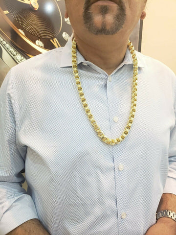 10K Yellow Gold Men Necklace Byzantine Chain 28" Inch 10MM