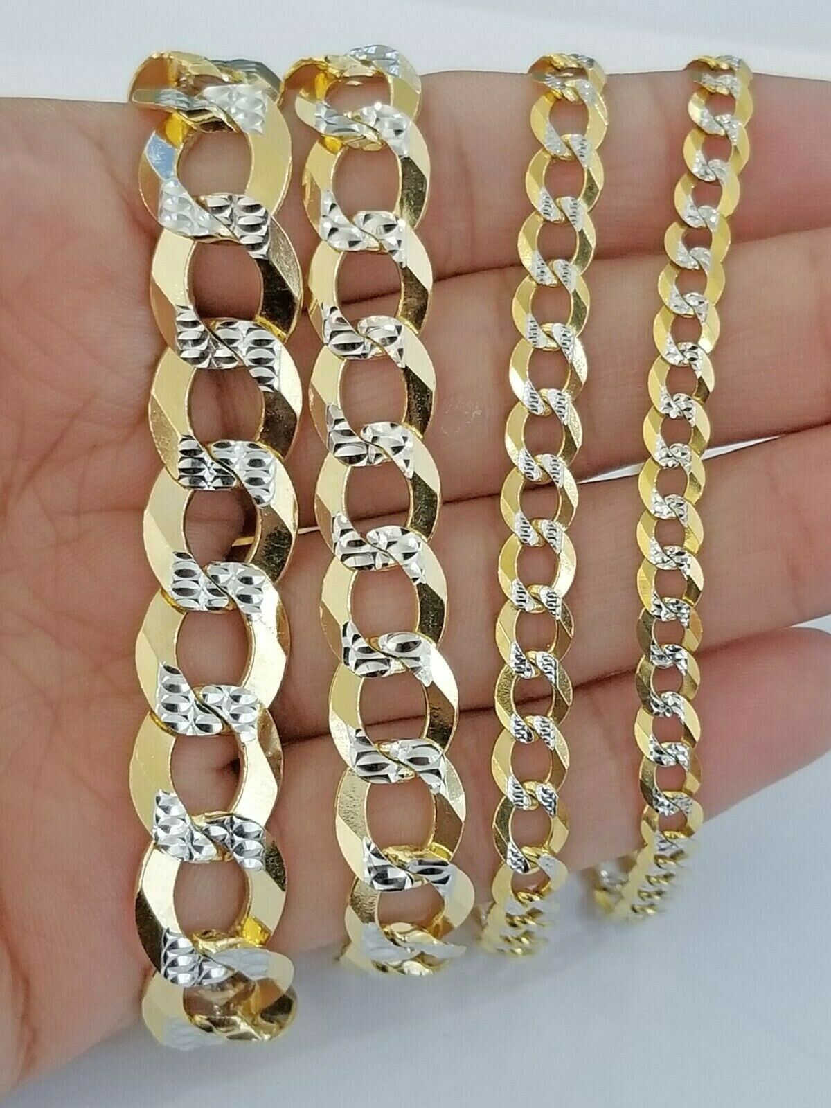 14k Solid Yellow Gold Cuban Link Bracelet Diamond Cut Men Women 7" 9" inch Real