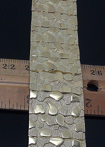 New 10K Yellow Gold Nugget Bracelet 9.5 Inch Long 47.7 Gram For Men And Women