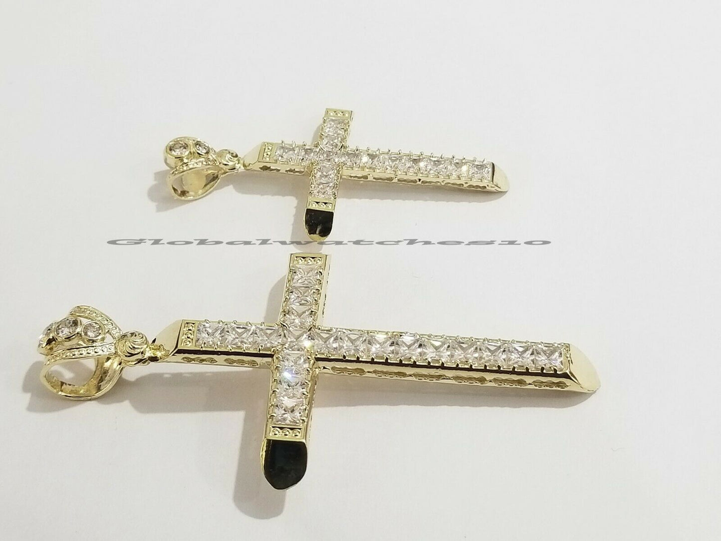 2" 3" 10k Yellow Gold Cross Charm Pendant Men's Real 10KT Gold Jesus Crucifix