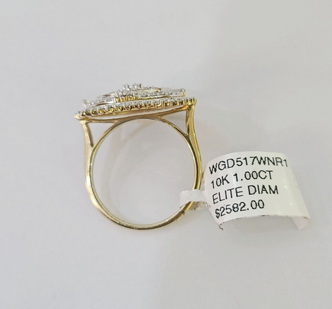 Real 10k Diamond Ladies Ring Circular Yellow Gold Women Casual Genuine