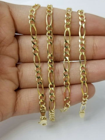 14KT Yellow Gold Figaro Link Chain 4mm Necklace 18" 20" 22" 24" 26" Real