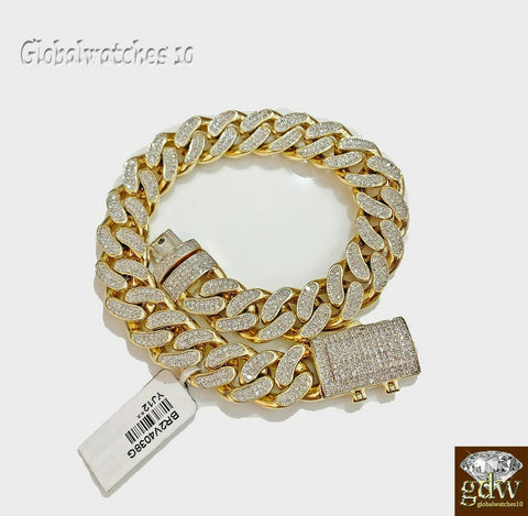 Real Diamond Bracelet For Men 10K Cuban Link Yellow Gold 8 inch Box Clasp 2ct