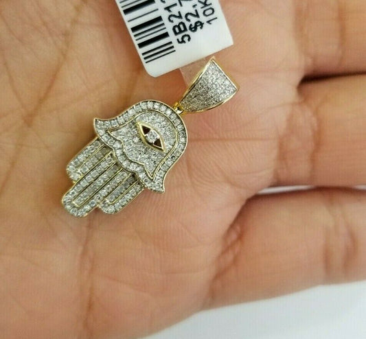 10k Yellow Gold Hamsa Hand 0.37 CT Genuine Diamond Charm Men Diamond Real