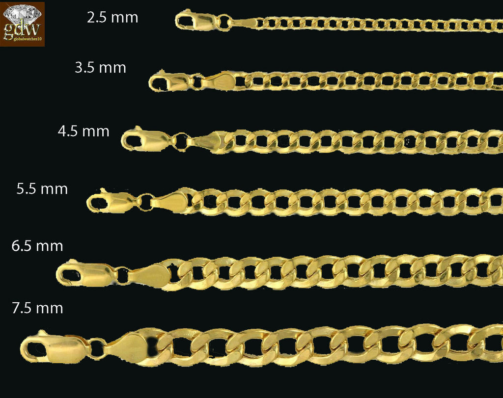 10k Gold Chain Solid curb link 2.5mm to 7.5mm 16 18 20 22 24 26 28 30 –  Globalwatches10