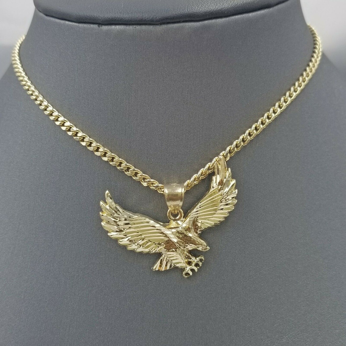 Real 10k Gold Eagle Charm Pendant 4mm Miami Cuban Chain 18 20 22 24 26 Inches