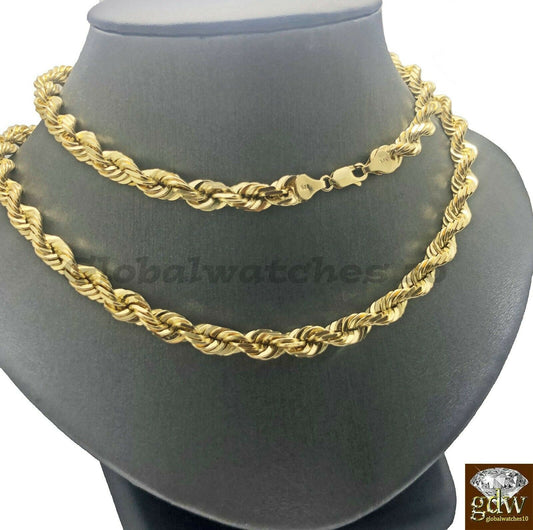 10K Gold Solid Rope Chain Necklace 26 Inch Lobster Clasp for Men, Real 10k Gold