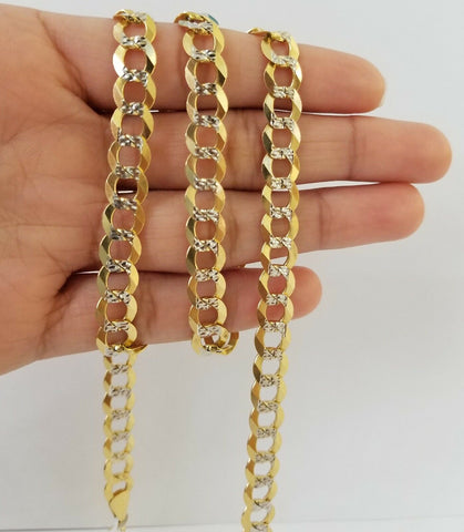 Real 10k Yellow Gold Cuban Curb Link Chain 9mm gold with diamond cuts