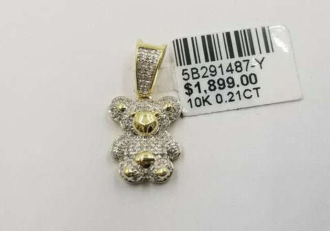 Genuine Diamonds 10k Yellow Gold Teddy Bear Charm Toy Doll Pendant Real 0.21CT