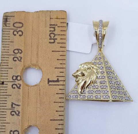 10K Gold Real Genuine Diamond Pendant Charm Egyptian Pyramid Lion King 10Kt