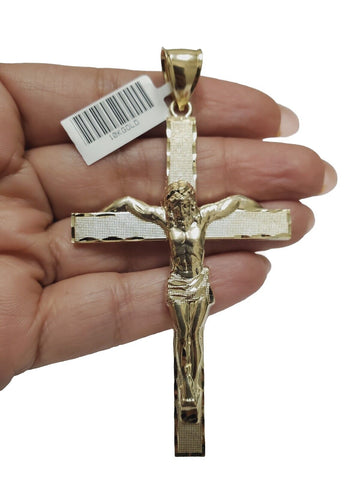 10K Yellow Gold Crucifix Cross Pendant  Jesus Christ Necklace Charm Women Men