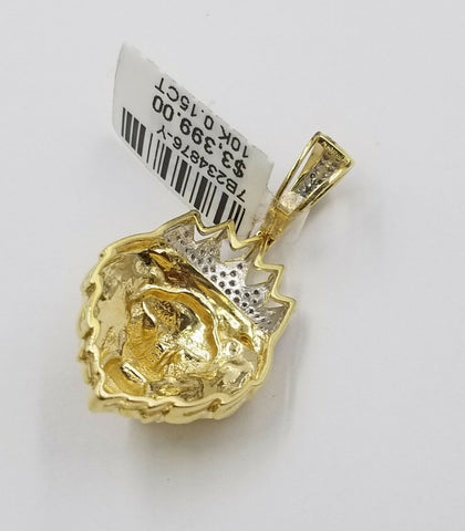 Real 10k Yellow Gold Lion Head 1.5" Charm/Pendant with Genuine 0.15 CT Diamonds
