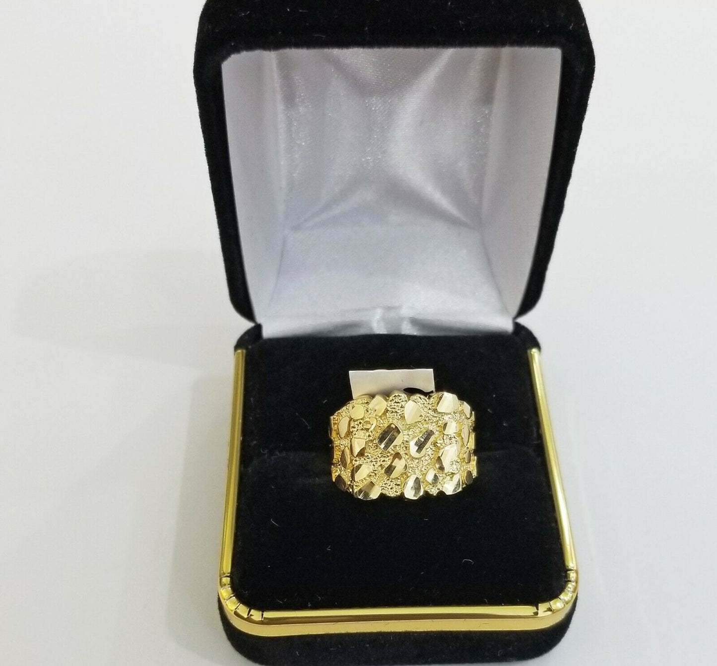 10k Real yellow Gold Nugget men Ring Sizable casual, squared gold ring 10kt