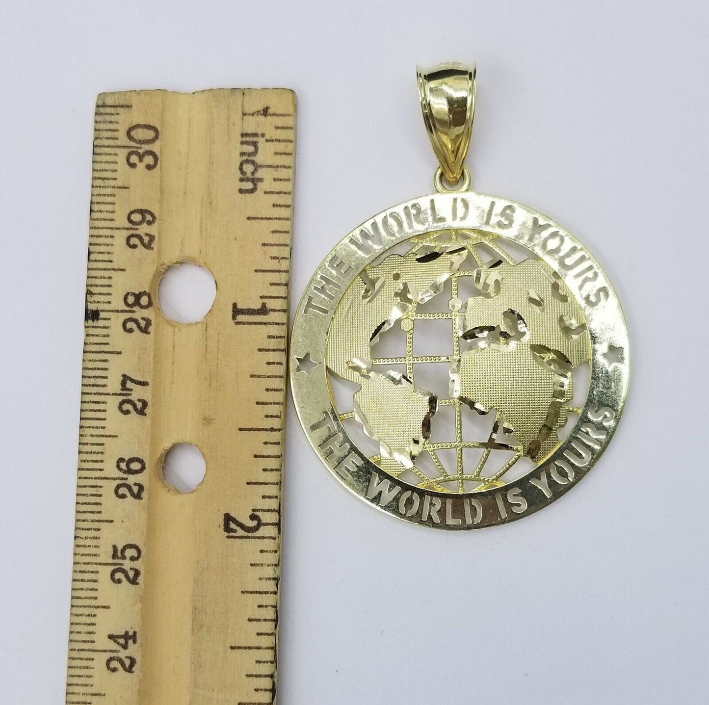 Globe Map Charm 10K Yellow Gold Real Pendant The World is Your Diamond Cut Solid