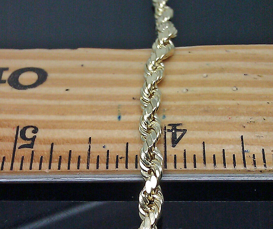 10K Yellow Gold Mens Thick Rope Bracelet 9 Inches Long 4mm