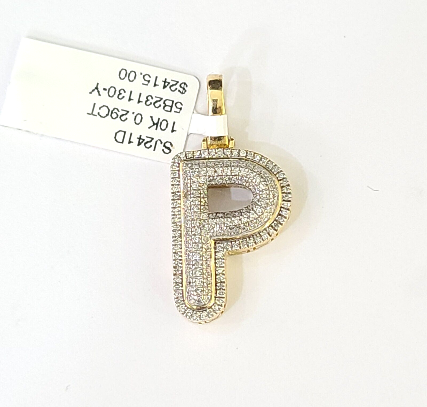 10k Yellow Gold Diamond Letter "P" Initial Alphabet Charm/Pendant Real Genuine