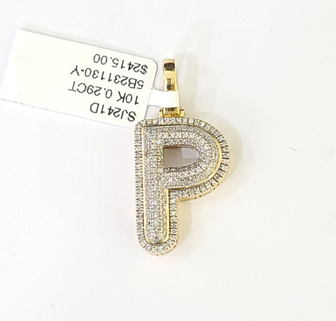 10k Yellow Gold Diamond Letter "P" Initial Alphabet Charm/Pendant Real Genuine