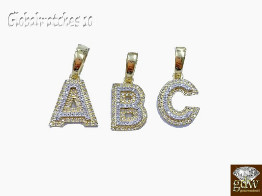 Real 10k Gold Diamond Letter "C"  Initial Alphabet Charm Pendant