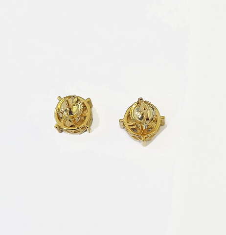 10k Yellow gold flower Earring with Real 0.99CT diamond screw-bag ,Women studs