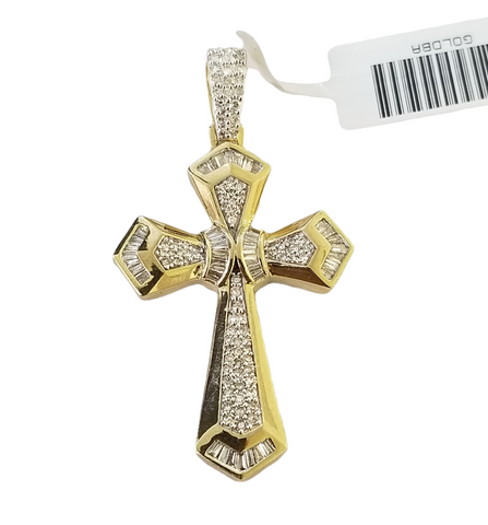 10K Yellow Gold Genuine Diamond Cross Pendent Jesus Cross Charm Religious