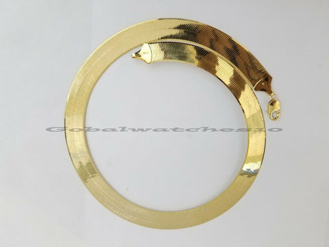 REAL 10k 15mm Yellow Gold Herring Bone Chain Necklace 20 Inch Men Women, SALE