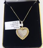 Real 10k Yellow Gold Heart Diamond Pendant Box Chain Necklace Set Women