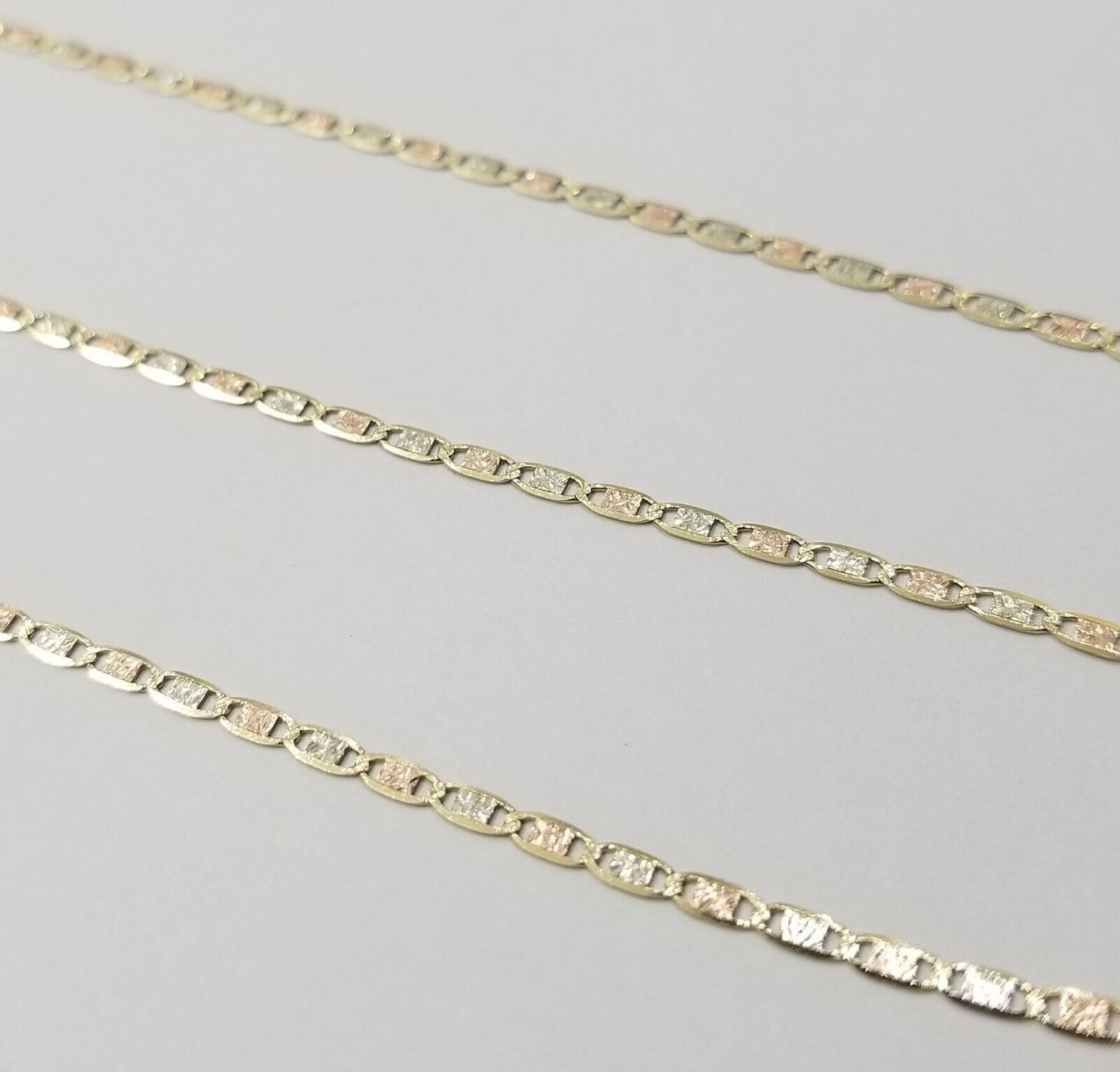 Real 10k Trio Gold Valentino Chain Necklace 2mm 16"  Inch Lobster Lock