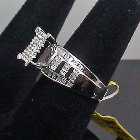 White Gold Finish Ladies 1.00CT Diamond Ring With Round, Princess Cut & Baguette