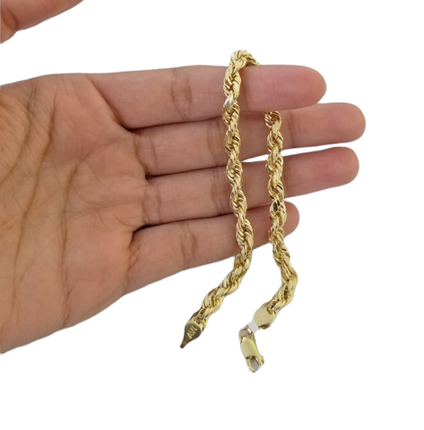 10K Real Gold Bracelet 9" Inch Rope Chain 5mm Lobster Lock Yellow Gold