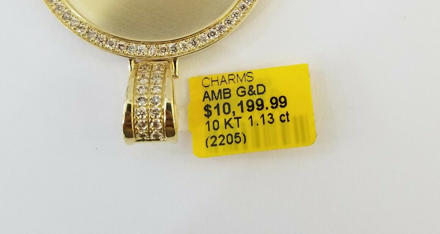 10k Yellow Gold Memory Pendant Charm 0.81CT 2Inch,10kt Real Round Diamond