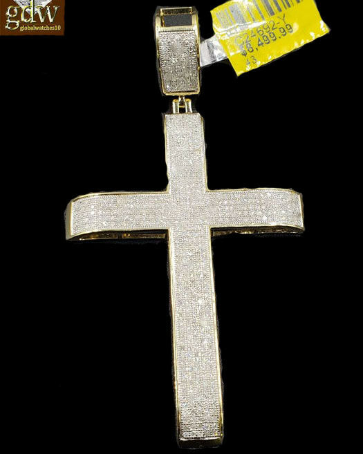 Real 10k Yellow Gold & Genuine Diamond 1.52 CT Diamond Cross pendant Jesus Mens