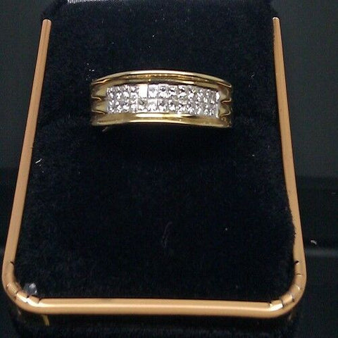 Real 14K Mens Yellow Gold & Diamond Band in Princess Cut Wedding Engagement Ring