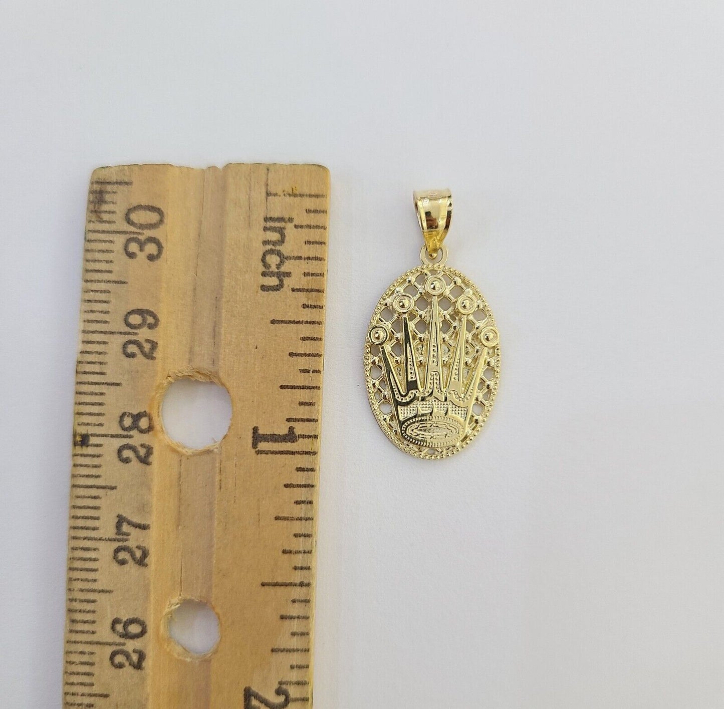 10K Real Yellow Gold Crown Circular Charm Pendant Gold 10kt