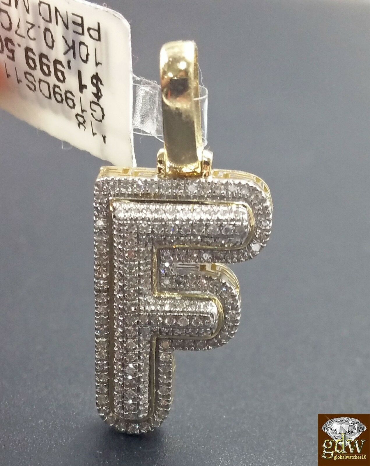 10k Yellow Gold Diamond Bubble Letter A-Z Initial Charm Pendent Real Diamond